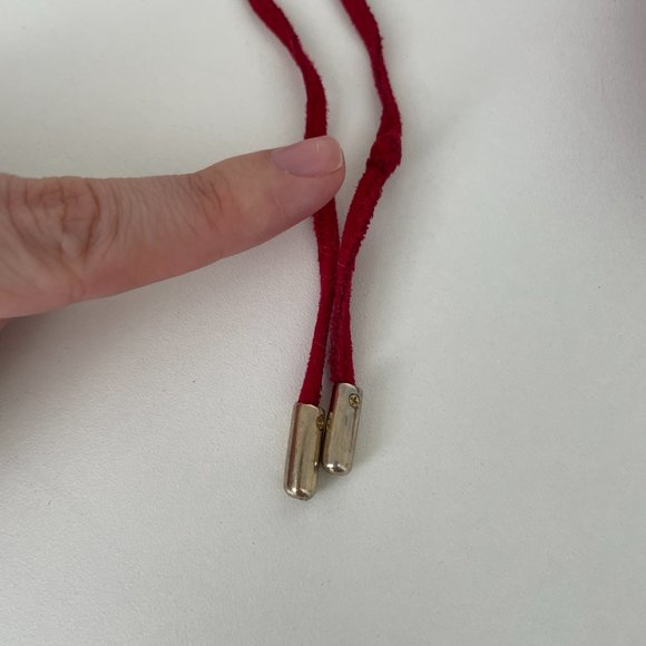 SAKS FIFTH AVENUE Cherry Red Lace Up Pumps w Short Wide Heels Sz 8.5 - Picture 8 of 8